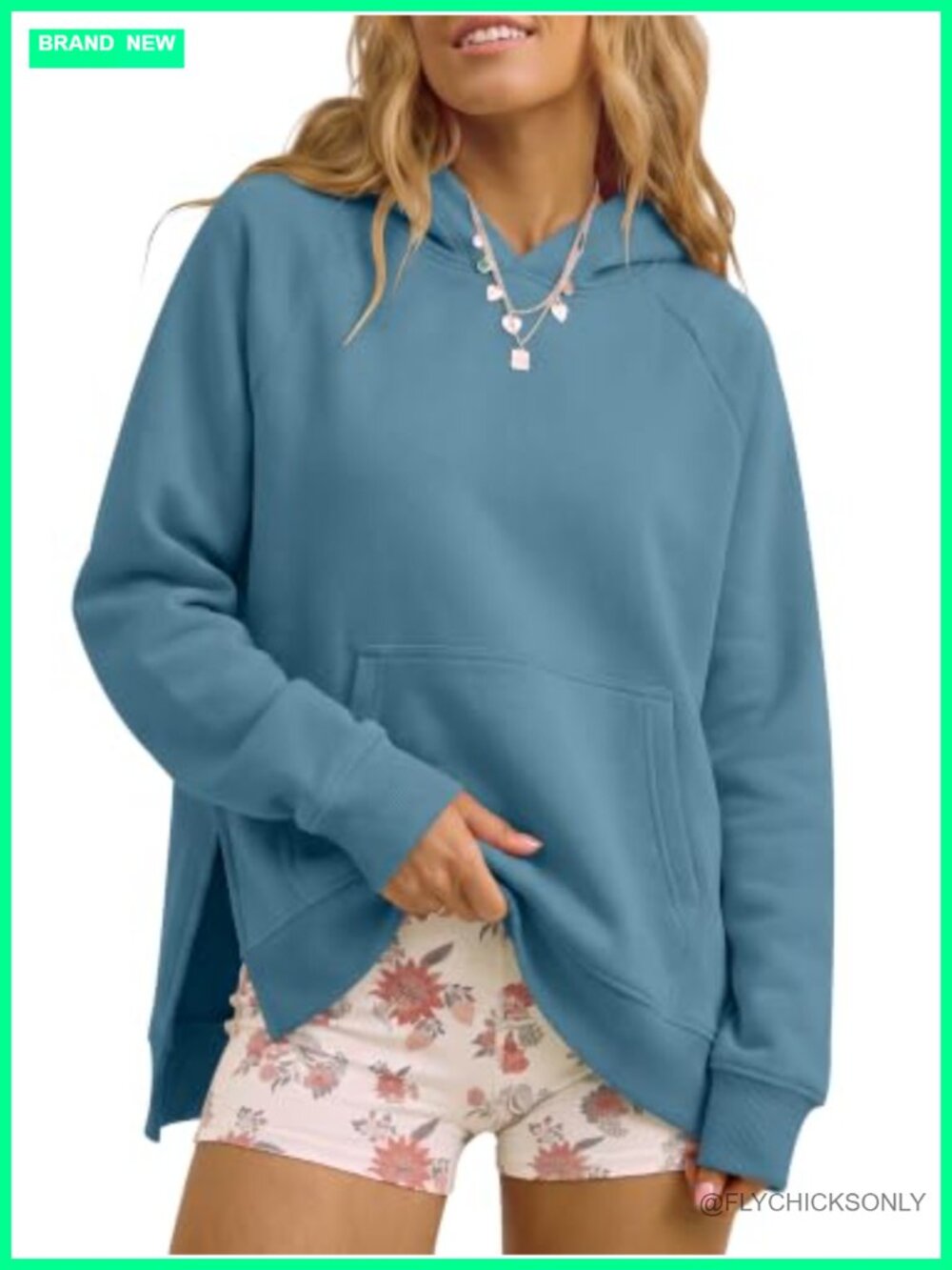 Oversized Fleece Hoodie with Side Slit & Kangaroo Pocket